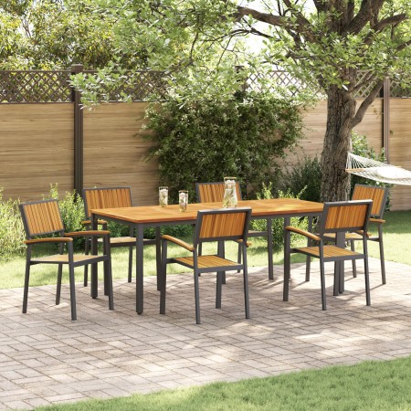 Sillas de Comedor al Aire Libre Set de 6 Negro Metal y Madera de , Sillas de jardín - Ref: Foro24-3284393, Precio: 470,33 €, ...