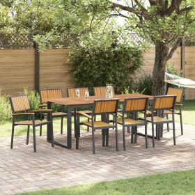 Sillas de Jardín Apilables 8 pcs Acero Negro y Madera Acacia Sólida de , Sillas de jardín - Ref: Foro24-3284394, Precio: 620,...