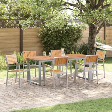 Sillas de Jardín Apilables 6 pcs Gris de Acero y Madera Maciza de Acacia de , Sillas de jardín - Ref: Foro24-3284395, Precio:...