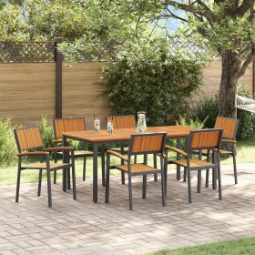 Juego de Comedor de Jardín Set de 7 Negro, Madera Natural de , Mesas de jardín - Ref: Foro24-3284418, Precio: 687,90 €, Descu...