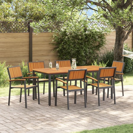 Juego de Comedor de Jardín Set de 7 Negro, Madera Natural de , Mesas de jardín - Ref: Foro24-3284418, Precio: 687,90 €, Descu...