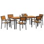 Set de Comedor de Jardín Set de 7 Negro y Marrón Metal y Madera de , Mesas de jardín - Ref: Foro24-3284419, Precio: 716,32 €,...