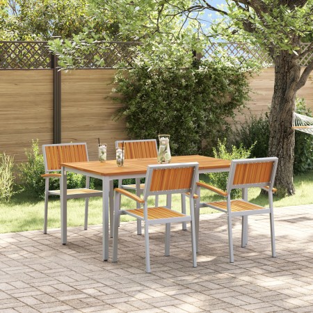 Juego de Comedor de Jardín Juego de 5 Gris, Madera Natural Metal de , Mesas de jardín - Ref: Foro24-3284423, Precio: 500,35 €...