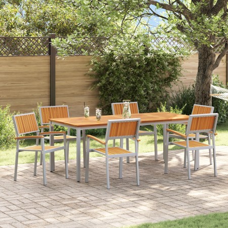 Conjunto de Comedor de Jardín Set de 7 Gris y Madera Natural de , Mesas de jardín - Ref: Foro24-3284427, Precio: 711,76 €, De...