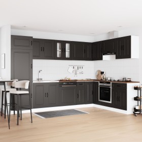 Gabinete de cocina ""Kalmar"" con dobles fregaderos Negro Madera elaborada de , Armarios de cocina - Ref: Foro24-3315002, Pre...