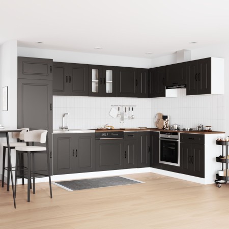 Gabinete de cocina ""Kalmar"" con dobles fregaderos Negro Madera elaborada de , Armarios de cocina - Ref: Foro24-3315002, Pre...