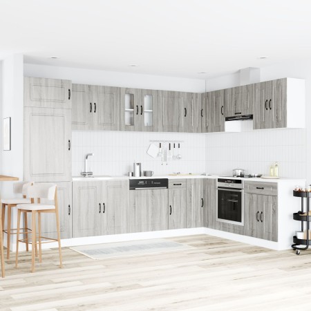 Armario de Cocina ""Kalmar"" con Doble Fregadero Gris Sonoma Madera Elaborada de , Armarios de cocina - Ref: Foro24-3315007, ...