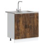 Gabinete Base para Fregadero ""Porto"" con Fregadero de Roble Ahumado 80x46x84,5 cm en Madera Elaborada de , Armarios de coci...
