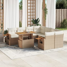 Set de sofás de jardín 9 pzas con cojines ratán sintético beige en Conjuntos de jardín | Comprar online en Foru.es