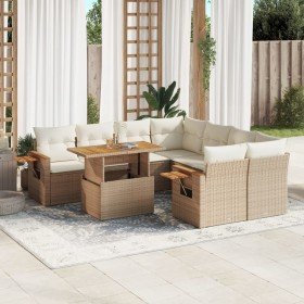 Set de sofás de jardín 9 pzas con cojines ratán sintético beige en Conjuntos de jardín | Comprar online en Foru.es