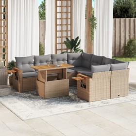 Set de sofás de jardín 9 pzas con cojines ratán sintético beige en Conjuntos de jardín | Comprar online en Foru.es