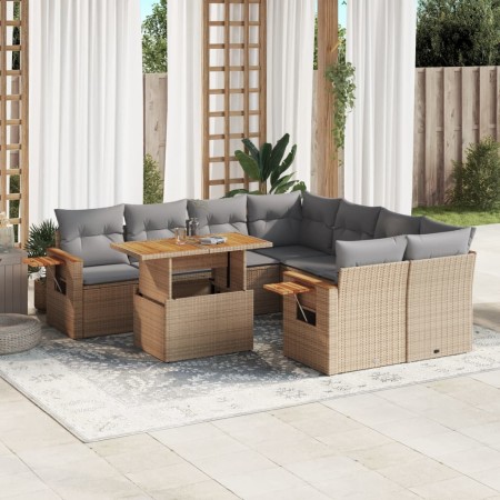 Set de sofás de jardín 9 pzas con cojines ratán sintético beige en Conjuntos de jardín | Comprar online en Foru.es