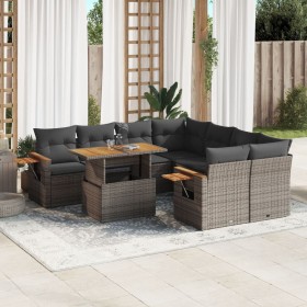 Set de muebles de jardín 9 pzas y cojines ratán sintético gris en Conjuntos de jardín | Comprar online en Foru.es