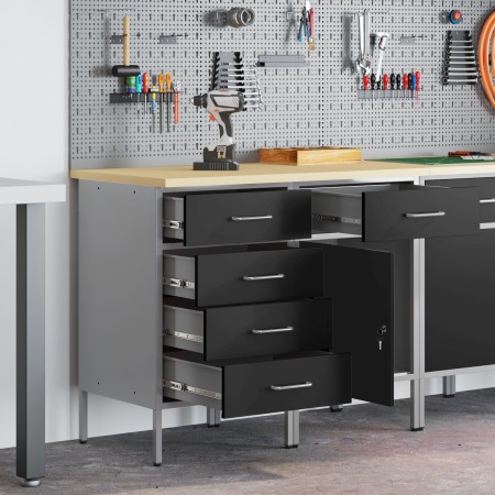 Juego de Gabinetes de Trabajo de 2 Piezas Negro y Gris de Madera Ingenierizada y Acero de , Mesas de trabajo - Ref: Foro24-33...