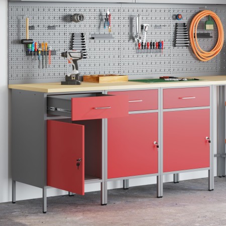 Gabinete de Trabajo 3 piezas Rojo y Gris de Madera y Acero de , Mesas de trabajo - Ref: Foro24-3321367, Precio: 362,27 €, Des...