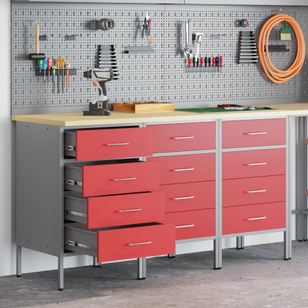 Gabinete de trabajo 3 piezas Rojo y Gris de Madera y Acero de , Mesas de trabajo - Ref: Foro24-3321369, Precio: 426,34 €, Des...