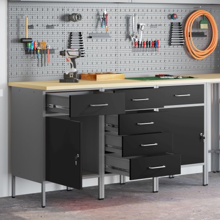 Set de Gabinetes de Trabajo de 3 Piezas en Negro y Gris de Madera Compuesta y Acero de , Mesas de trabajo - Ref: Foro24-33213...