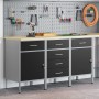 Set de Gabinetes de Trabajo de 3 Piezas en Negro y Gris de Madera Compuesta y Acero de , Mesas de trabajo - Ref: Foro24-33213...