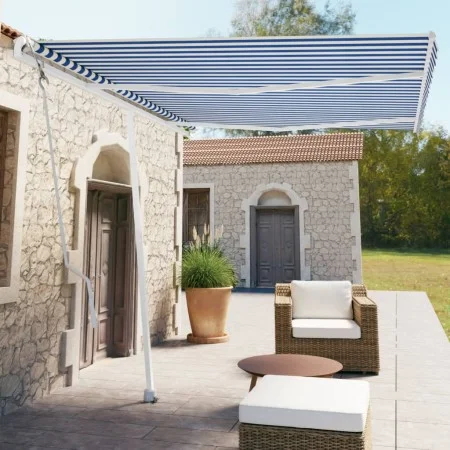 Toldo de pie automático azul y blanco 350x250 cm de vidaXL, Toldos - Ref: Foro24-3069526, Precio: 476,70 €, Descuento: %