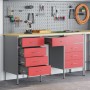 Conjunto de 3 piezas: gabinete y mesa de trabajo en rojo, de madera engineered y acero de , Mesas de trabajo - Ref: Foro24-33...