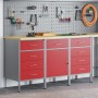 Juego de Gabinetes de Trabajo de 3 Piezas Rojo y Gris de Madera Engineered y Acero de , Mesas de trabajo - Ref: Foro24-332137...