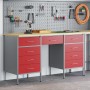 Conjunto de 3 piezas: gabinete y mesa de trabajo en rojo, de madera engineered y acero de , Mesas de trabajo - Ref: Foro24-33...