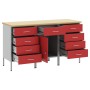 Juego de Gabinetes de Trabajo de 3 Piezas Rojo y Gris de Madera Engineered y Acero de , Mesas de trabajo - Ref: Foro24-332137...