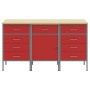 Juego de Gabinetes de Trabajo de 3 Piezas Rojo y Gris de Madera Engineered y Acero de , Mesas de trabajo - Ref: Foro24-332137...