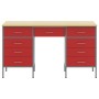 Conjunto de 3 piezas: gabinete y mesa de trabajo en rojo, de madera engineered y acero de , Mesas de trabajo - Ref: Foro24-33...