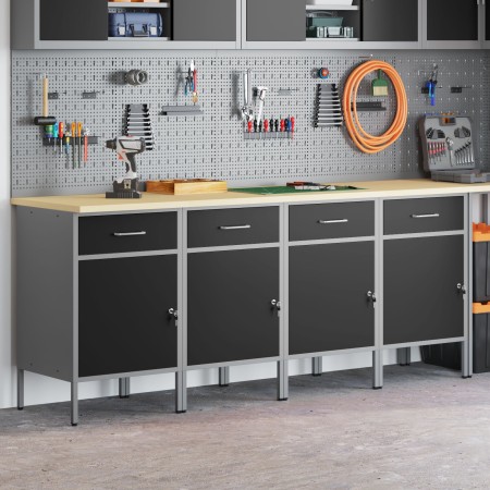 Gabinete de Trabajo 4 pcs Negro y Gris de Madera Elaborada y Acero de , Mesas de trabajo - Ref: Foro24-3321384, Precio: 521,9...