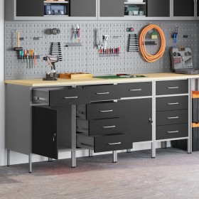 Conjunto de Armario de Trabajo de 4 Piezas Negro y Gris de Madera de Ingeniería y Acero de , Mesas de trabajo - Ref: Foro24-3...