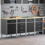 Conjunto de Armario de Trabajo de 4 Piezas Negro y Gris de Madera de Ingeniería y Acero de , Mesas de trabajo - Ref: Foro24-3...