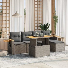Set de muebles de jardín 6 pzas y cojines ratán sintético gris en Conjuntos de jardín | Comprar online en Foru.es