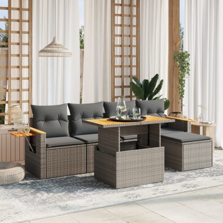 Set de muebles de jardín 6 pzas y cojines ratán sintético gris en Conjuntos de jardín | Comprar online en Foru.es