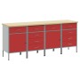 Set de armarios de trabajo de 4 piezas en rojo y gris, hechos de madera y acero de , Mesas de trabajo - Ref: Foro24-3321387, ...