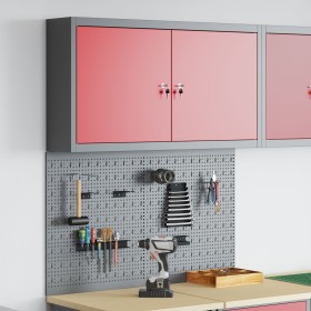 Conjunto de Gabinete de Herramientas y Panel Perforado de 3 Piezas Montado en la Pared Rojo de Metal de , Organización y alma...