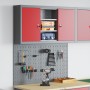 Conjunto de gabinete de herramientas y panel perforado de 3 piezas montado en la pared en metal rojo de , Organización y alma...