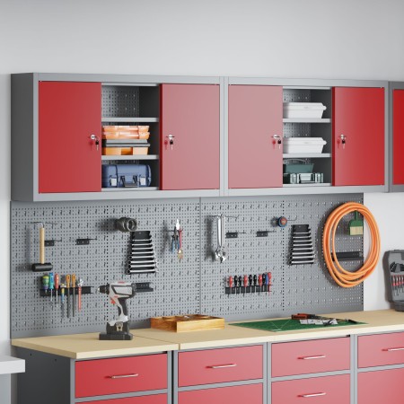 Conjunto de 4 Piezas de Gabinete y Panel Perforado Wall Mounted Rojo Metal de , Organización y almacenamiento de herramientas...