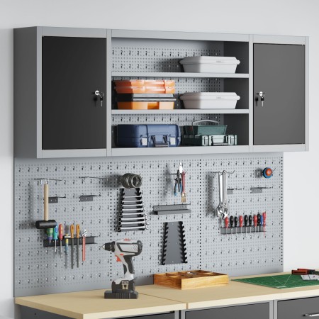 Conjunto de Gabinete de Herramientas y Panel de Perforaciones de 6 Piezas de Montado en la Pared Negro Metal de , Organizació...
