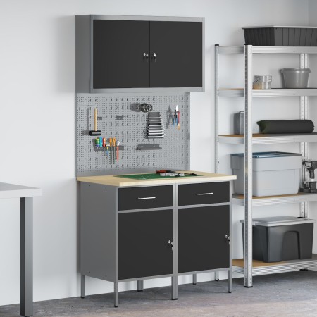 Conjunto de gabinete de trabajo y panel perforado de 5 piezas Negro MDF y metal de , Mesas de trabajo - Ref: Foro24-3321416, ...