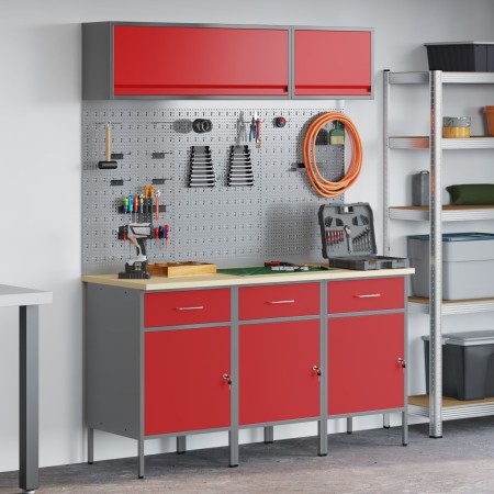 Conjunto de Banco de Trabajo de 8 Piezas en Acero Rojo de , Mesas de trabajo - Ref: Foro24-3321433, Precio: 558,16 €, Descuen...