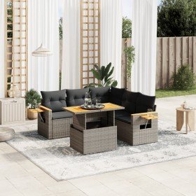 Set de muebles de jardín 6 pzas y cojines ratán sintético gris en Conjuntos de jardín | Comprar online en Foru.es