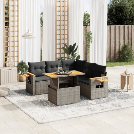 Set de muebles de jardín 6 pzas y cojines ratán sintético gris en Conjuntos de jardín | Comprar online en Foru.es
