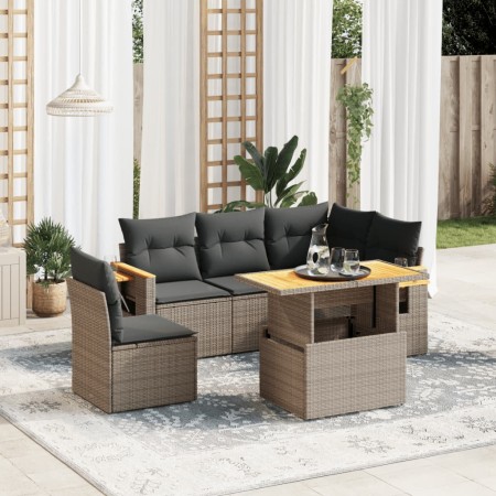 Set de muebles de jardín 6 pzas y cojines ratán sintético gris en Conjuntos de jardín | Comprar online en Foru.es