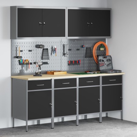Juego de 10 piezas para armario de trabajo y panel perforado Negro MDF y Metal de , Mesas de trabajo - Ref: Foro24-3321482, P...