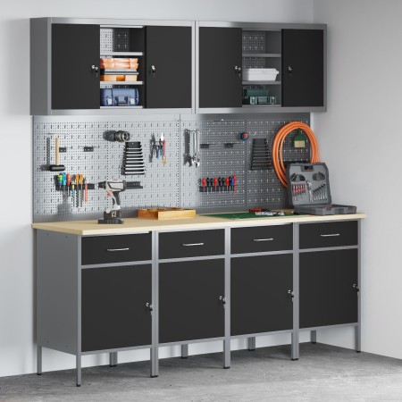 Set de armario y panel de perforación de 10 piezas negro de MDF y metal de , Mesas de trabajo - Ref: Foro24-3321484, Precio: ...