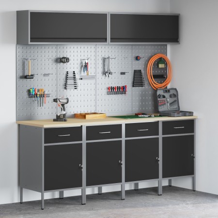 Juego de Gabinete de Trabajo y Panel de Herramientas de 10 Piezas Negro MDF y Metal de , Mesas de trabajo - Ref: Foro24-33214...
