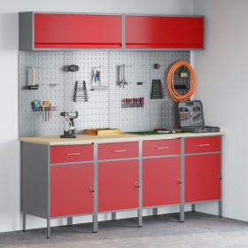 Juego de 10 piezas de gabinete de trabajo y panel de clavijas rojo de MDF y metal de , Mesas de trabajo - Ref: Foro24-3321487...