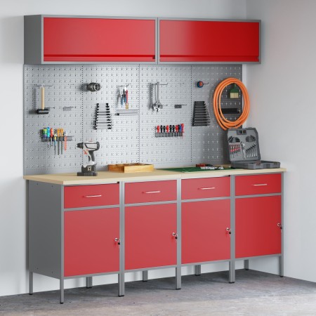 Juego de 10 piezas de gabinete de trabajo y panel de clavijas rojo de MDF y metal de , Mesas de trabajo - Ref: Foro24-3321487...