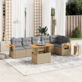 Set sofás de jardín 7 piezas y cojines ratán sintético beige en Conjuntos de jardín | Comprar online en Foru.es